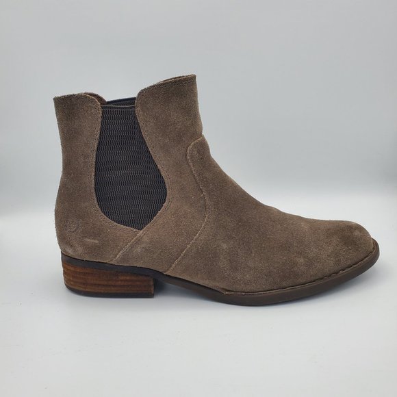 Born Shoes - Born Bresson Pull on Suede Chelsea Taupe Boot Brown Leather Bootie size 8.5